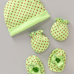 Ben Benny Cotton Cap Mitten & Booties Polka Dot Green - Diameter 11 cm-picture-4