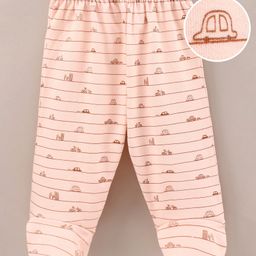 Child World Cotton Knit Footed Bootie Leggings Striped & Cars Printed - Peach-image-50