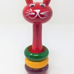 A&A Kreative Box Wooden Rattle Cat with Rings  (Available in Assorted Colors)-11