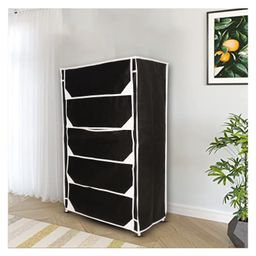 Fabura 5 Shelf Shoe Cum Utility Rack with Separate Flaps Covers - Black-10