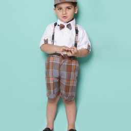 AJ Dezines Half Sleeves Plaid  Checked 5 Piece Party Set -  Brown-image-68