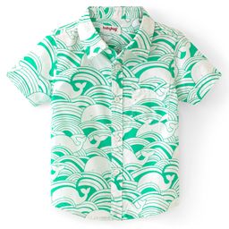 Babyhug Cotton Woven Half Sleeves Shirt With Whale Print - Green-image-20
