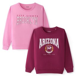 Honeyhap Premium 100% Cotton Knit Full Sleeves Bio Finish Sweatshirts With Text Print Pack of 2 - Pink & Maroon-image-77