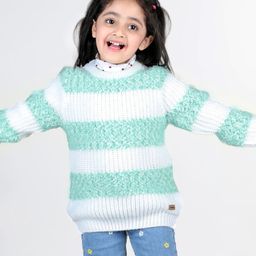 Babyhug Knitted Full Sleeves Pullover Striped Sweater - Blue & White-15
