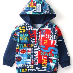 Babyhug Cotton Knit Full Sleeves Hooded Sweatshirt With Text Print - Blue-image-72