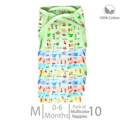 Chirsh Washable Reusable Hosiery Cotton Cloth Nappies With String Pack of 10 Cloth Diapers/Nappies (0-6 Months) Medium- Multi Color-7