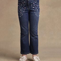 One Friday Cotton Stone Embellished Jeans - Blue-image-4