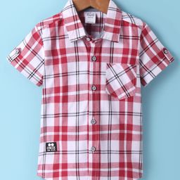 Simply Premium Cotton Woven Half Sleeves Checks Shirt - Red-image-79