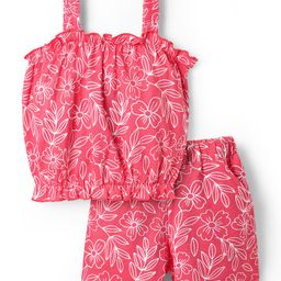 Babyhug SIngle Jersey Knit Sleeveless Top & Shorts with Floral Print - Red-image-93