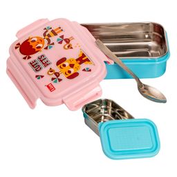 Adore Stainless Steel Lunch box with inner box and steel spoon- Blue-24