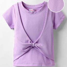 Kookie Kids Knit Half Sleeves Solid Color Ribbed Top With Cowl Bow - Lavender-picture-19