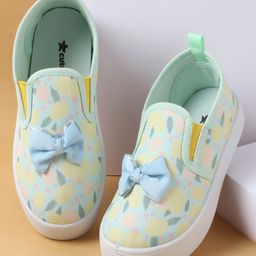 Cute Walk by Babyhug Slip On Casual Shoes with Bow Applique & Lemon Print - Purple-image-56