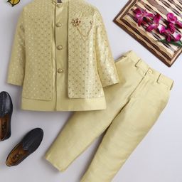 Ahhaaaa Cotton Silk Blend Full Sleeves Floral Embroidered Sequins Embellished Sherwani & Pant Set - Light Green-image-50
