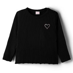 Babyhug Knit Full Sleeves Pullover Sweater with Heart Embroidery - Black-picture-38