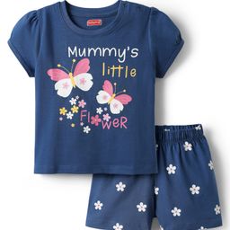 Babyhug Cotton Knit Half Sleeves Shorts Night Suit with Butterfly Print - Blue-image-45