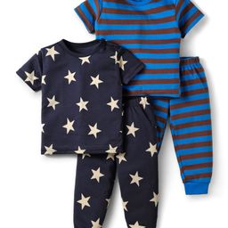 Kidi Wav Cotton Pack Of 2 Half Sleeves Striped & Stars Printed Tees & Coordinating Joggers Set - Multi Colour-image-59