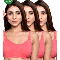 Inner Sense Organic Cotton Knit Pack Of 3 Solid Antimicrobial Bras With Nursing Access - Multi Colour-picture-27