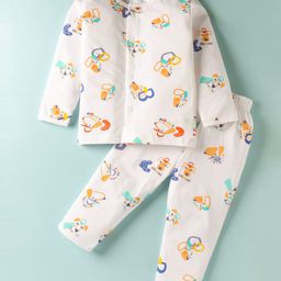 Doreme Single Jersey Knit Full Sleeves Co-ords Night Suit with Creative Print - White-image-76