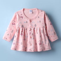 Tango Interlock Knit Full Sleeves Front Open Frock with Teddy Print - Pink-picture-8