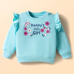 Doodle Poodle 100% Cotton Knit Light Weight Full Sleeves Sweatshirt With Floral Print - Light Blue-picture-2