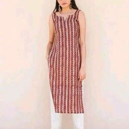 Chasvi Printed Pure Cotton Sleeveless Notch Neck Straight Kurtas-image-41