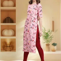 HERE&NOW Selection Of 2 Floral Printed Round Neck Straight Kurtas image 2