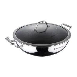Bergner Hitech Silver Stainless Steel Induction Base Kadai 32 cm diameter with Lid - Set of 1-image-19
