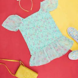 Pantaloons Junior Kids Mint Green Printed Top-picture-48