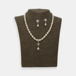 Sri Jagdamba Pearls Silver-Plated Sparkling Pearl Set for Women-image-46