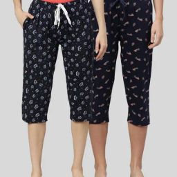 Kryptic Navy Pure Cotton Elasticated Waist Band Relaxed Fit Printed Capris - Pack of 2-image-55