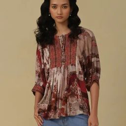 aarke Ritu Kumar Wine Printed Top-picture-4