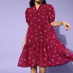 KASSUALLY Red Floral Print Shirt Dress With Inner-image-44