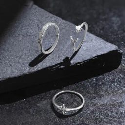 Accessorize London Women's Sterling Silver-plated Celestial Rings - Pack of 3-image-6