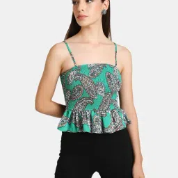 Kazo Green Square Neck Printed Top-image-46
