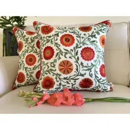 TARA Sparkling Homes Multi Embroidered Cotton Silk Cushion Cover - Set of 2-image-6