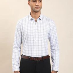 Turtle Grey Cotton Slim Fit Checkered Formal Shirt-picture-8