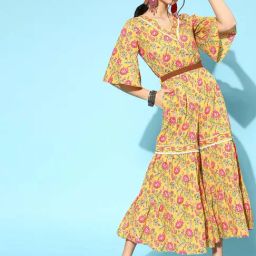 Yufta Yellow Cotton Floral Print Jumpsuit-image-6