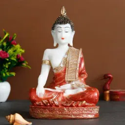 eCraftIndia White & Red Meditating Lord Buddha Handcrafted Decorative Showpiece-image-12