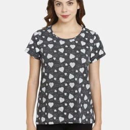 Rosaline by Zivame Charcoal Grey Printed Sleep Tees-image-50