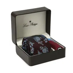 Louis Philippe Maroon Printed Tie & Pocket Square - Pack of 2-image-58
