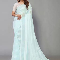 Satrani Blue Striped Saree With Unstitched Blouse-image-56