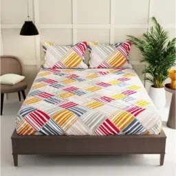 Bianca ENVOGUE Geometric Multicolor 152 TC Fabric Double Bedsheet with 2 Pillow Covers-image-79