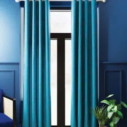Bianca ANTELLIA GLITTER Teal Blue Polyester 9 Ft. Long Door Curtain - Set of 2-48