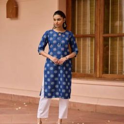 House Of Chikankari Blue Denim Printed Kurti-image-16