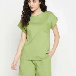 Clovia Green Cotton Top & Shorts Set-picture-49