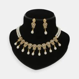 Sri Jagdamba Pearls Gold-Plated Glittering Pearl Set for Women-image-7