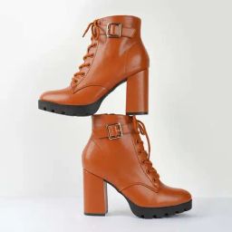London Rag Women's Tan Derby Boots-image-78