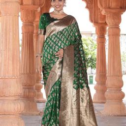 Varanga Green Printed Banarasi Saree with Blouse Piece-image-28