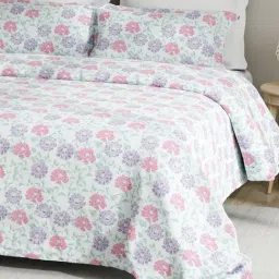Boutique Living Embrace Blue Cotton Floral 152 TC King Flat Bedsheet with 2 Pillow Covers-picture-25