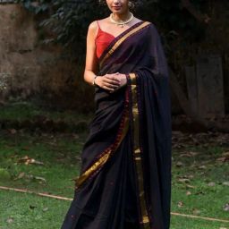Suta Black Cotton Woven Saree Without Blouse-image-10